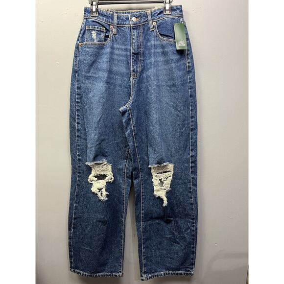 Wild Fable Jeans Womens 8/29 Super-High Rise Distressed Baggy Medium‎ Blue NEW - Picture 1 of 8